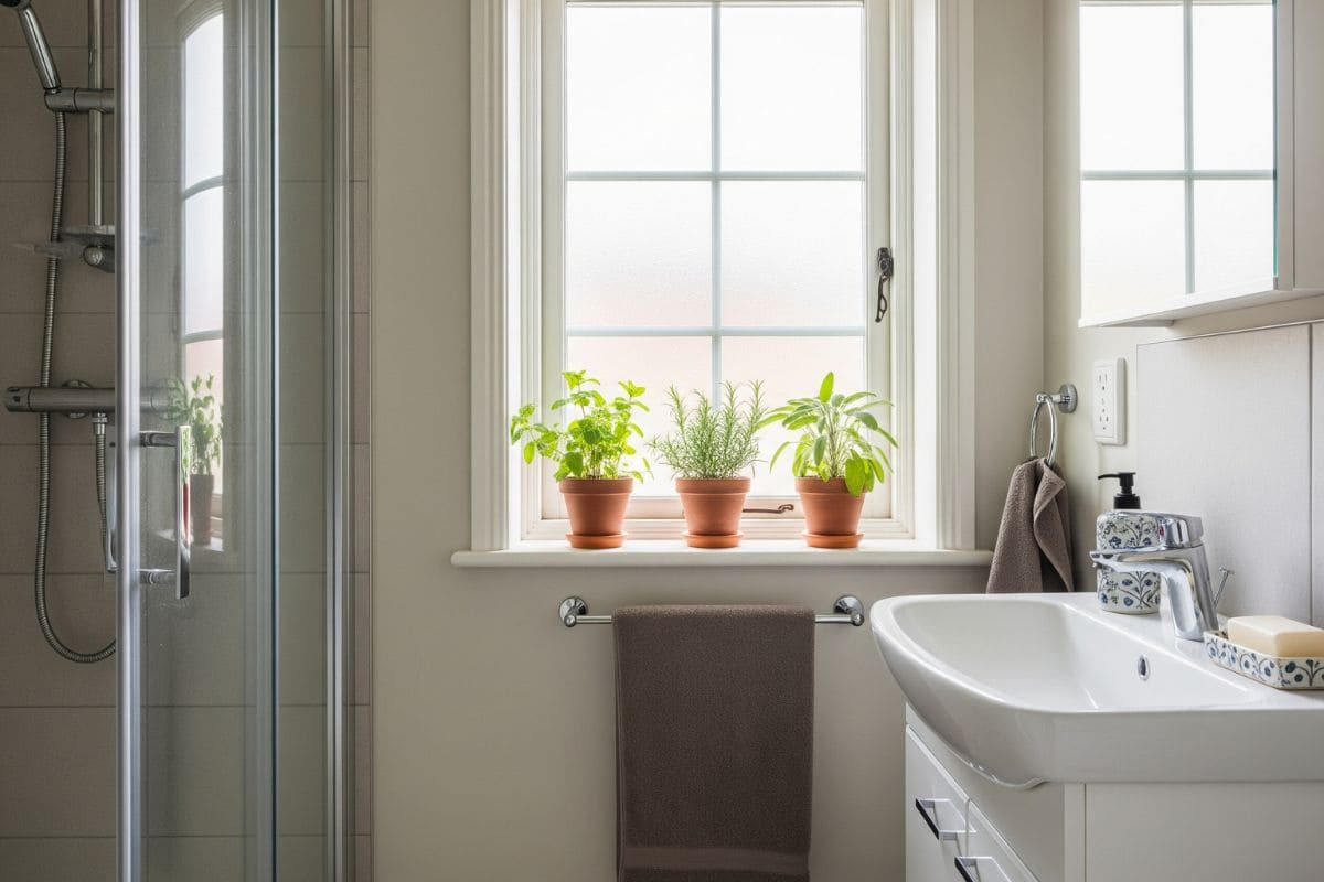 Ervas medicinais no banheiro decorado