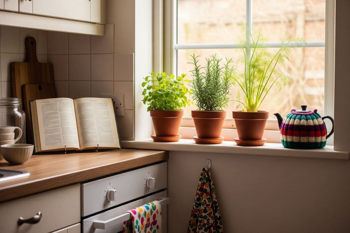 mini jardim com ervas na cozinha