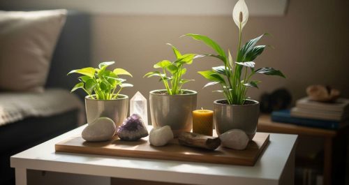 Busque paz em casa! Monte um altar verde com plantas e cristais, criando um refúgio emocional único. Descubra como transformar seu lar.