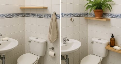 A samambaia-renda-portuguesa transforma um banheiro sem janela em um refúgio verde e acolhedor.